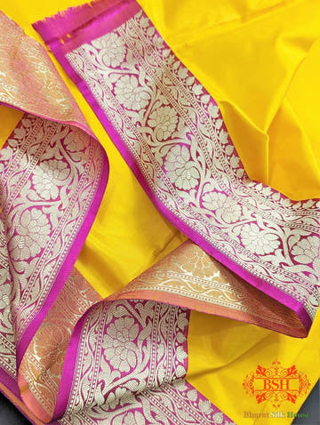 Amber Yellow Katan Silk Banarasi Handloom Saree - Bharat Silk House Pure Kataan Silk