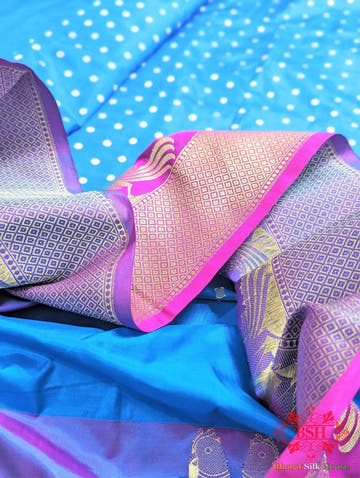 Azure Blue Pure Katan Silk Banarasi Handloom Saree - Bharat Silk House Pure Kataan Silk