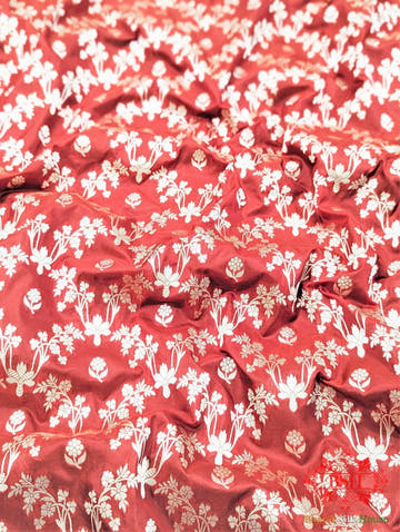 Banarasi Pure Katan Silk Opara Floral Jaal In Shades Of Red - Bharat Silk House Pure Kataan Silk