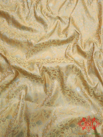 Beige Dohri Resham Zari Booti Tanchoi Silk Saree - Bharat Silk House Tanchoi katan