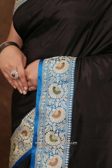 Black Pure Katan Silk Banarasi Saree - Bharat Silk House Pure Kataan Silk