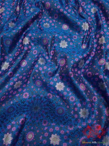 Blue Dohri Resham Zari Booti Tanchoi Silk Saree - Bharat Silk House Tanchoi katan