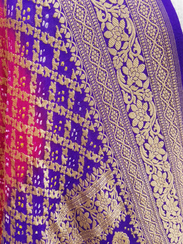 Blue/Pink Georgette Banarasi Handloom Bandhani Dupatta - Bharat Silk House Bandhej