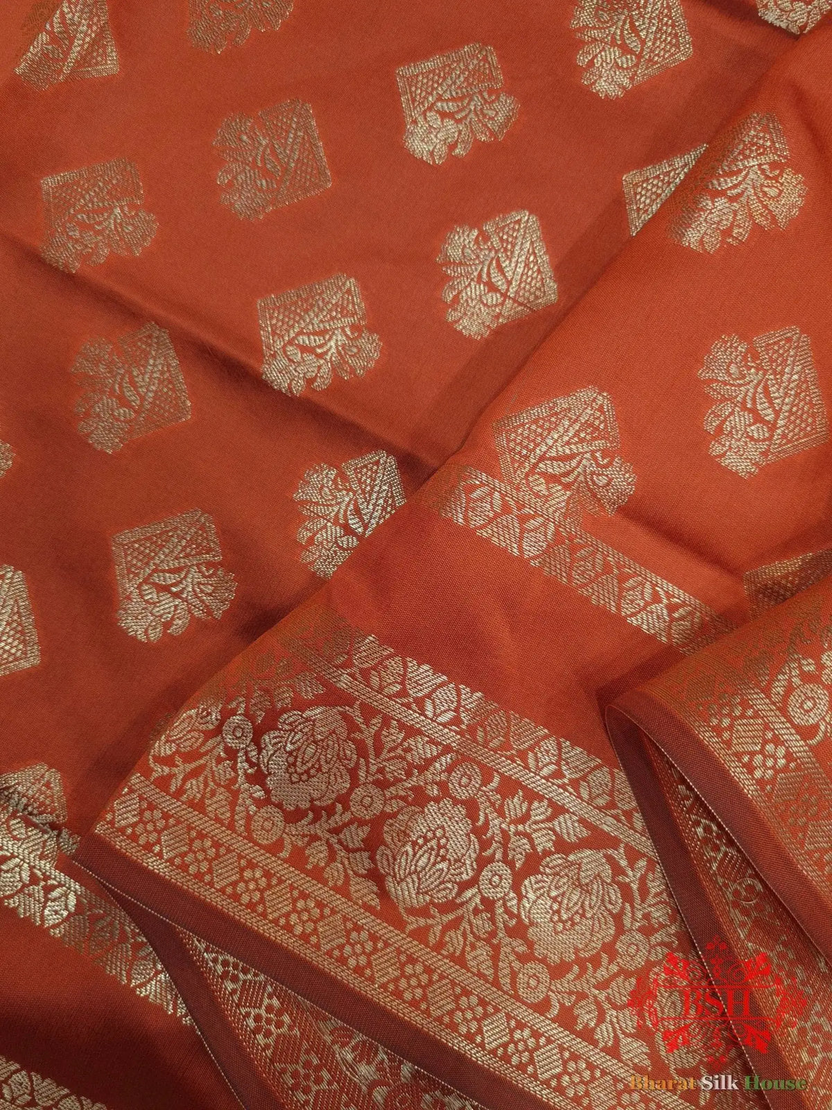 Chestnut Shades Of Red Banarasi Semi Silk Dupatta - Bharat Silk House Semi Dupatte