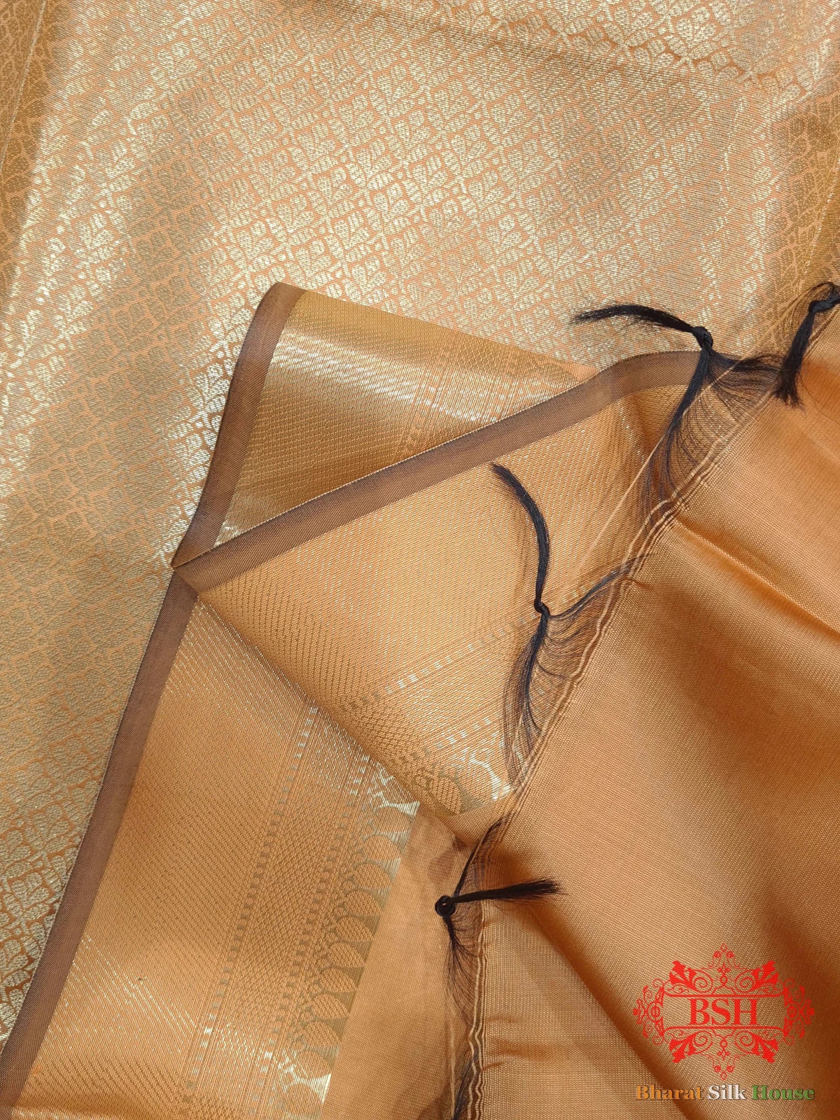 Copper Shades Of Brown Banarasi Brocade Semi Silk Dupatta - Bharat Silk House Semi Dupatte