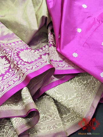 Cross Colour Pure Katan Silk Banarasi Handloom Saree - Bharat Silk House Pure Kataan Silk