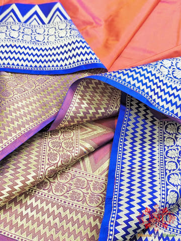 Cross Red/Pink Pure Katan Silk Banarasi Handloom Saree - Bharat Silk House Pure Kataan Silk
