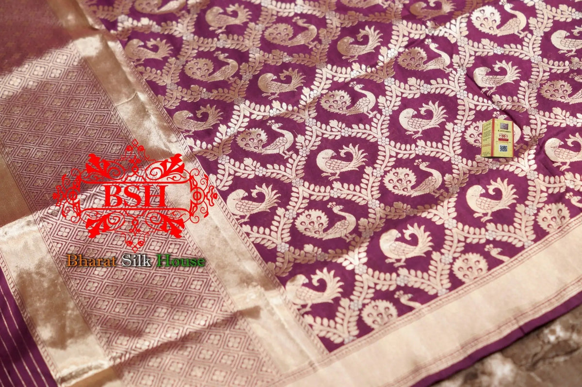 Dark Magenta Pure Kataan Silk Sona Rupa Dupatta - Bharat Silk House Pure Silk Dupatta