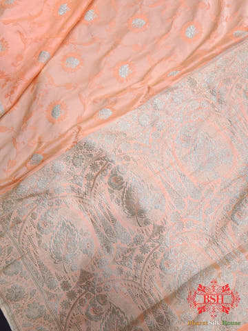 Dark Shade Of Peach Single Zari Tanchoi Silk Saree - Bharat Silk House Tanchoi katan
