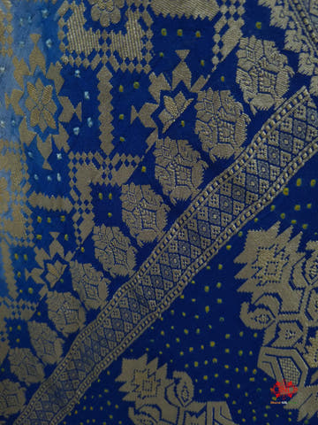 Double Shade Of Blue Georgette Banarasi Handloom Bandhani Dupatta - Bharat Silk House Bandhej