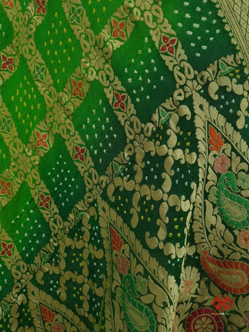Double Shade Of Green Georgette Banarasi Handloom Menakari Bandhani Dupatta - Bharat Silk House Bandhej