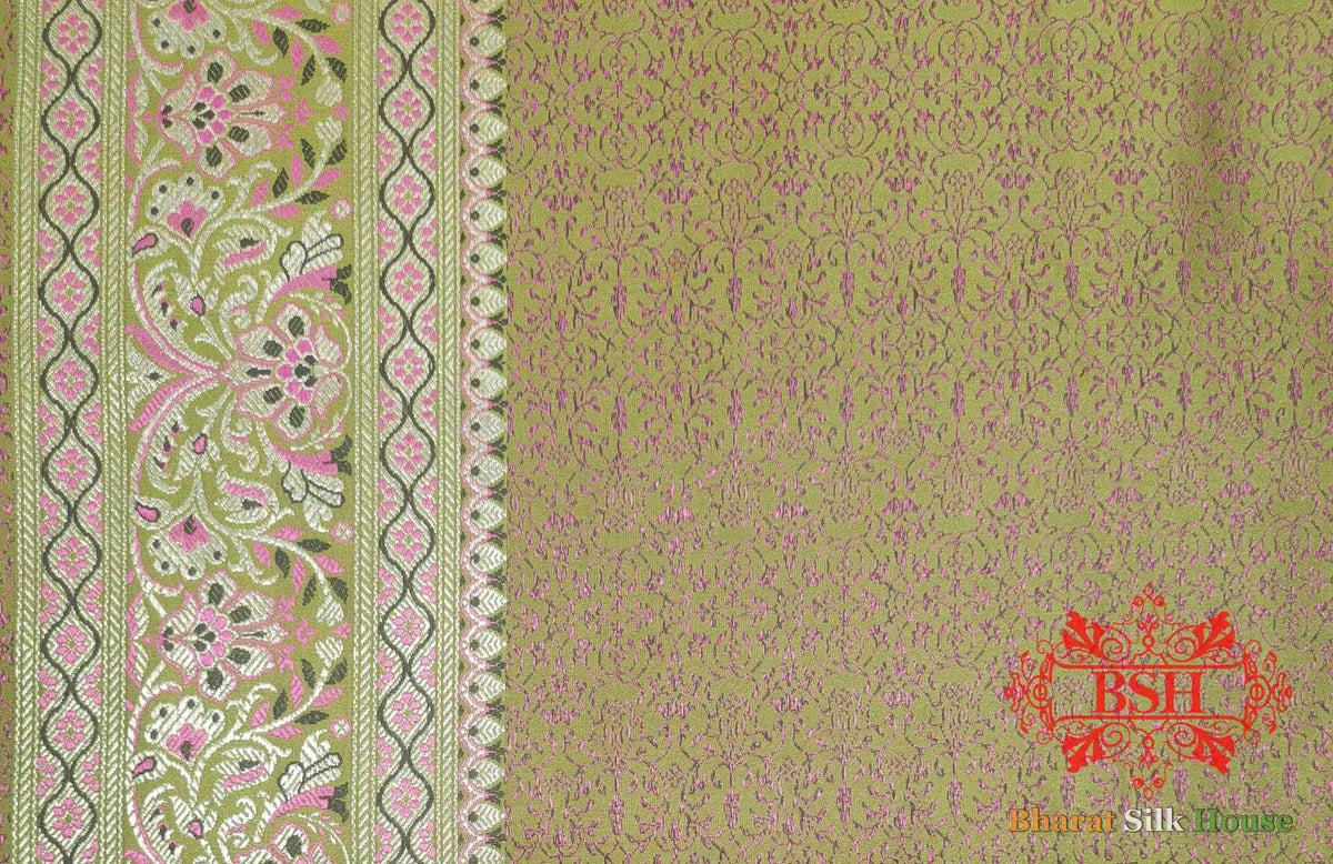 Green Dohri Resham Zari Booti Tanchoi Silk Saree - Bharat Silk House Tanchoi katan