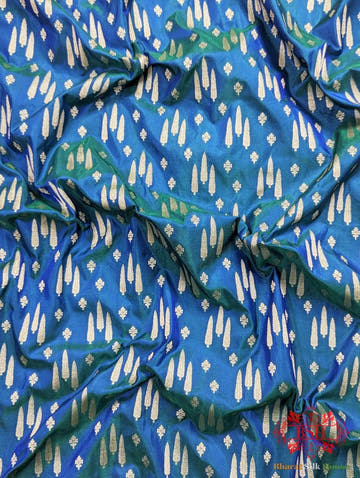 Handloom Banarasi Pure Katan Silk Floral Booti In Shades Of Peacock - Bharat Silk House Pure Kataan Silk