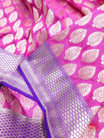 Handloom Banarasi Pure Katan Silk Floral Booti In Shades Of Pink - Bharat Silk House Pure Kataan Silk