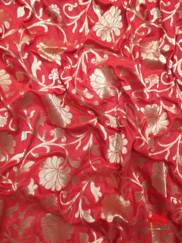 Handloom Banarasi Pure Katan Silk Floral Booti In Shades Of Red - Bharat Silk House Opara Silk