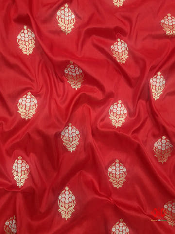 Handloom Banarasi Pure Katan Silk Floral Booti In Shades Of Red - Bharat Silk House Pure Kataan Silk