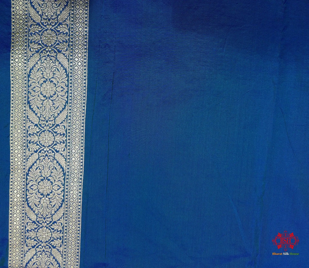 Handloom Banarasi Pure Katan Silk Floral Jaal In Shades Of Blue - Bharat Silk House Pure Kataan Silk