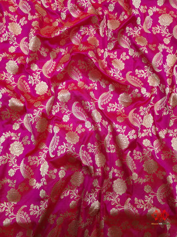 Handloom Banarasi Pure Katan Silk Floral Jaal In Shades Of Pink - Bharat Silk House Pure Kataan Silk