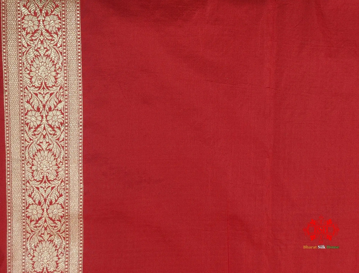 Handloom Banarasi Pure Katan Silk Floral Jaal In Shades Of Red - Bharat Silk House Pure Kataan Silk
