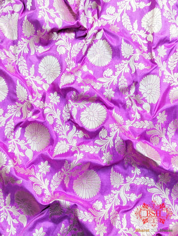 Handloom Banarasi Pure Katan Silk Floral Jaal Saree In Shades Of Gazari - Bharat Silk House Pure Kataan Silk