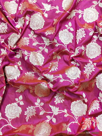 Handloom Banarasi Pure Katan Silk Floral Jaal Saree In Shades Of Rani/Orange Cross Color - Bharat Silk House Pure Kataan Silk
