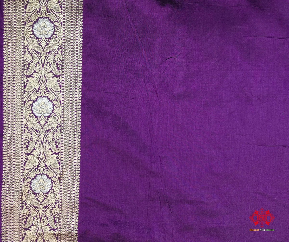Handloom Banarasi Pure Katan Silk Opara Sona Rupa Dual Zari Saree Floral Jaal In Shades Of Magenta - Bharat Silk House Pure Kataan Silk