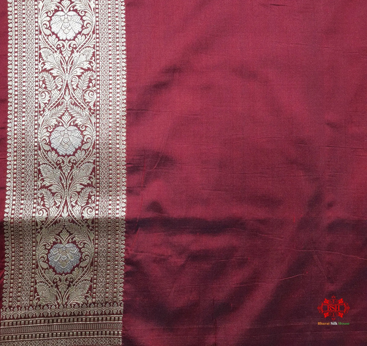 Handloom Banarasi Pure Katan Silk Opara Sona Rupa Dual Zari Saree Floral Jaal In Shades Of Maroon - Bharat Silk House Pure Kataan Silk