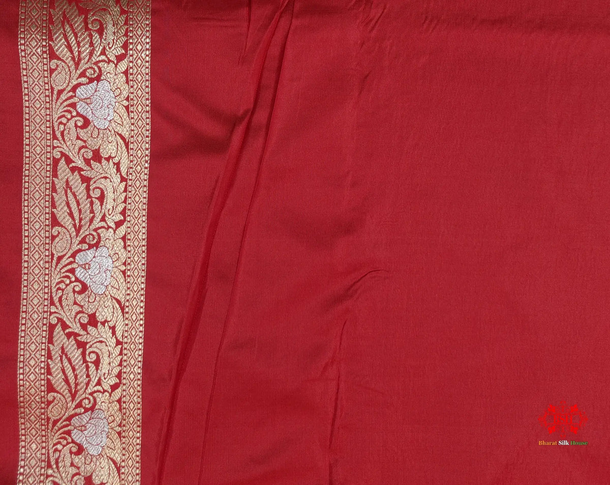 Handloom Banarasi Pure Katan Silk Opara Sona Rupa Dual Zari Saree Floral Jaal In Shades Of Red - Bharat Silk House Pure Kataan Silk