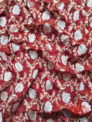 Handloom Banarasi Pure Katan Silk Opara Sona Rupa Dual Zari Saree Floral Jaal In Shades Of Red - Bharat Silk House Pure Kataan Silk