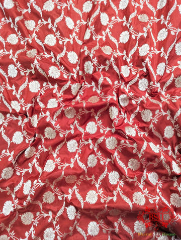 Handloom Banarasi Pure Katan Silk Saree Floral Jaal In Shades Of Red - Bharat Silk House Pure Kataan Silk