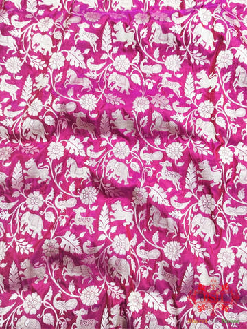 Handloom Banarasi Shikargah Kataan Silk Saree In Shades Of Pink - Bharat Silk House Pure Kataan Silk