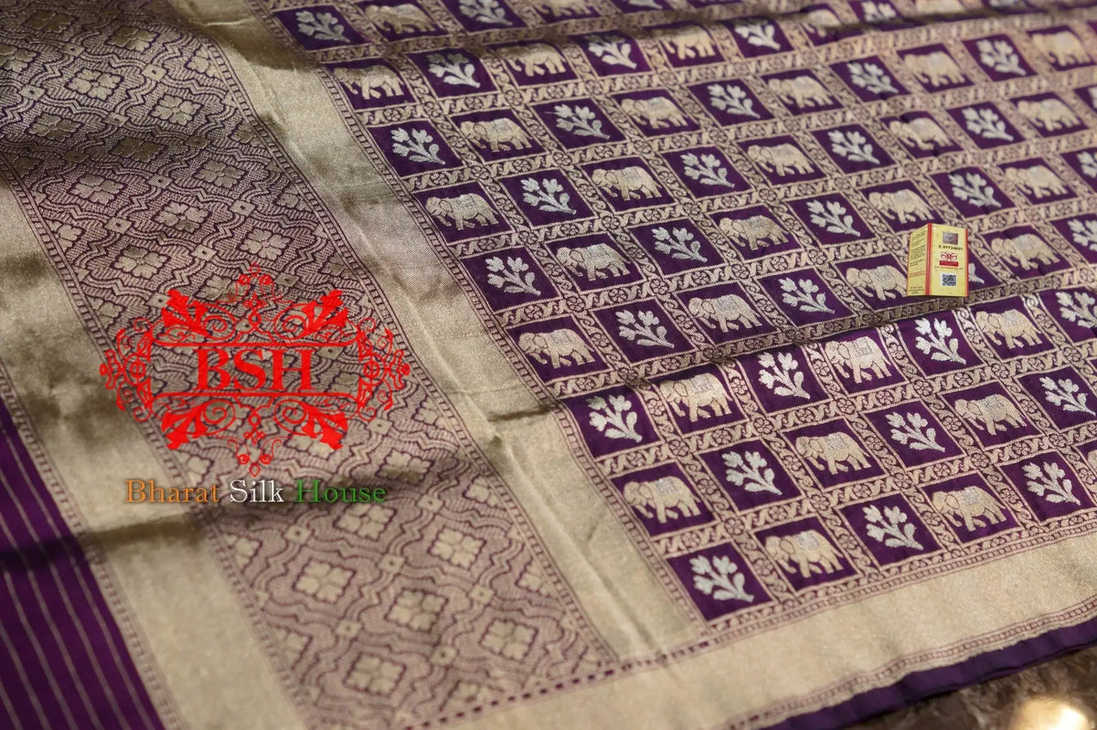 Hickory Purple Pure Kataan Silk Sona Rupa Dupatta - Bharat Silk House Pure Silk Dupatta