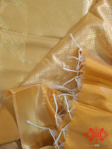Honey Shades Of Yellow Banarasi Brocade Semi Silk Dupatta - Bharat Silk House Semi Dupatte