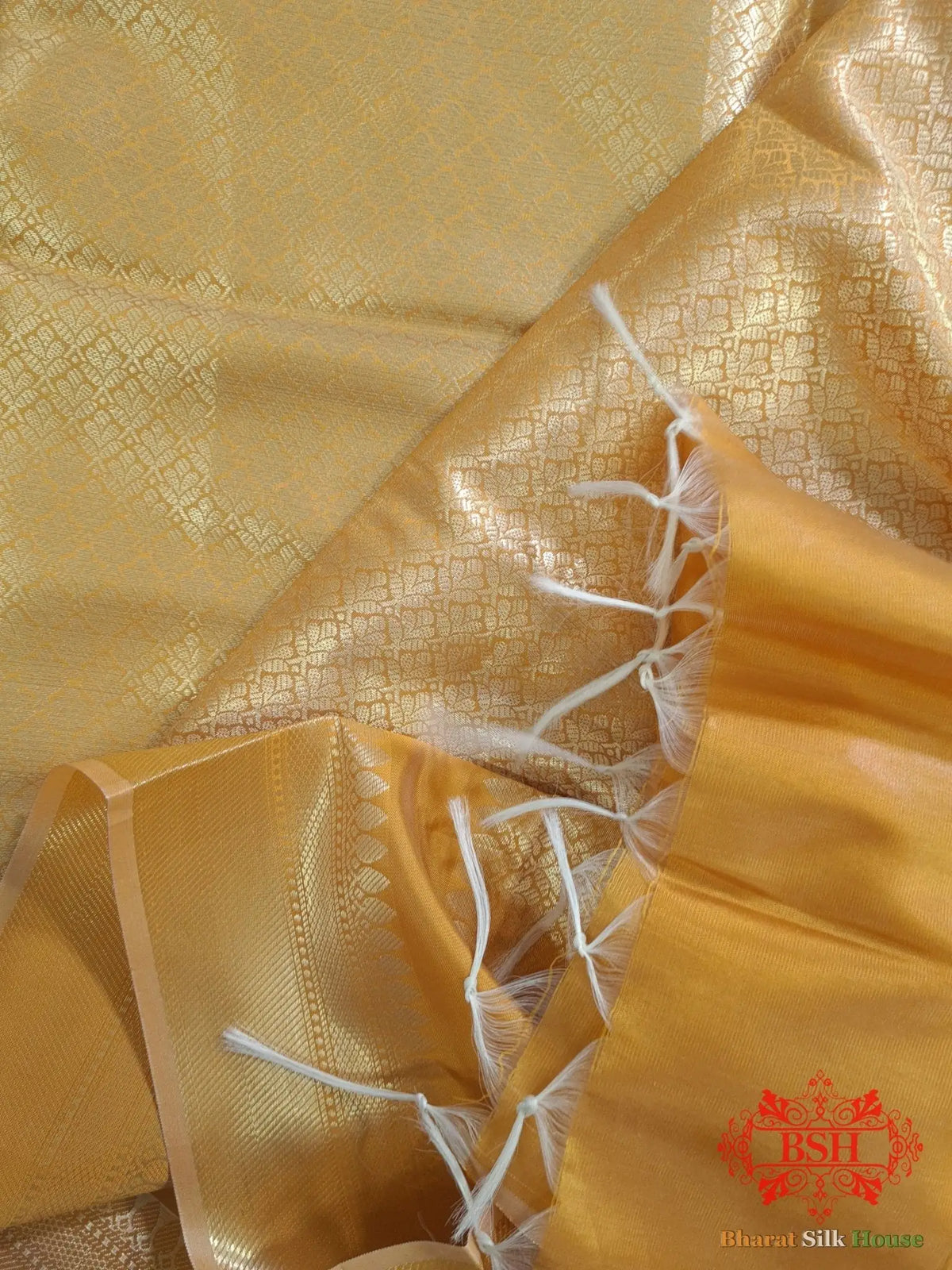 Honey Shades Of Yellow Banarasi Brocade Semi Silk Dupatta - Bharat Silk House Semi Dupatte