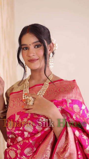 Hot Pink Opara Silk Banarasi Handloom Saree - Bharat Silk House Opara Silk