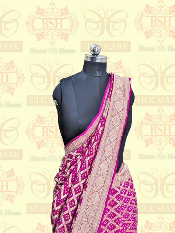 Khaddi Georgette Saree With Bandhani Print In Shades Of Pink - Bharat Silk House Bandhej