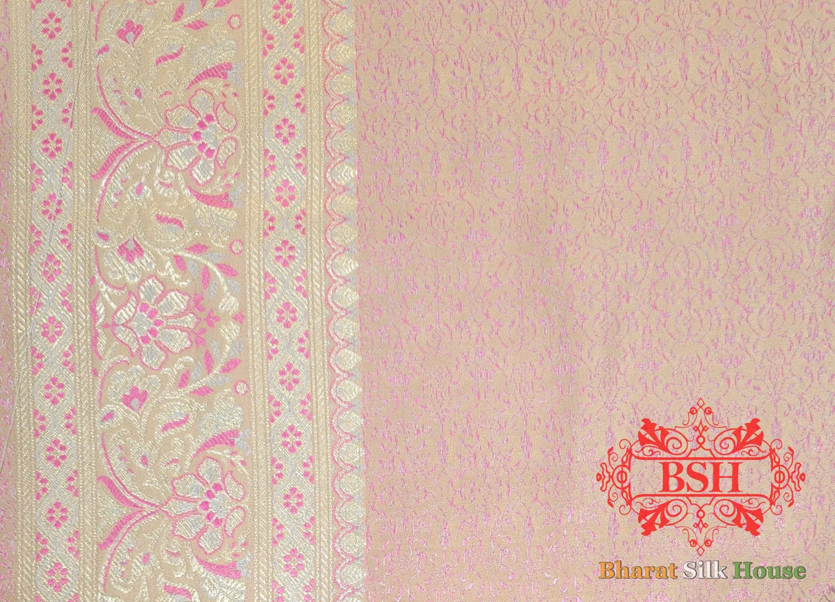 Light Pink Dohri Resham Zari Booti Tanchoi Silk Saree - Bharat Silk House Tanchoi katan