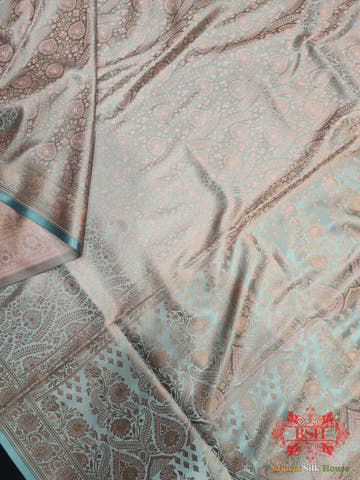 Light Shade Of Peach Dohri Resham Zari Booti Tanchoi Silk Saree - Bharat Silk House Tanchoi katan
