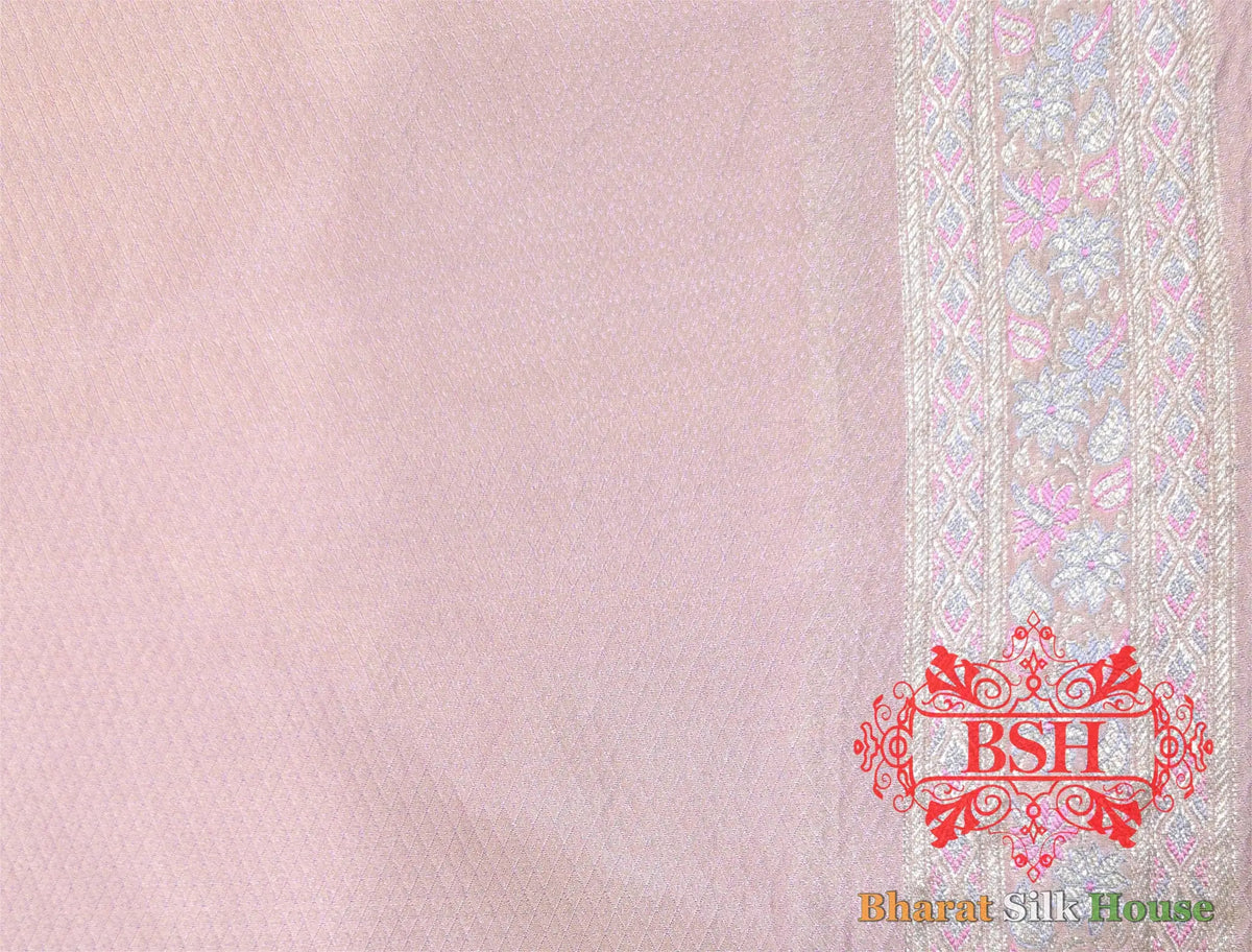 Light Shades Of Pink Dohri Resham Zari Booti Tanchoi Silk Saree - Bharat Silk House Tanchoi katan