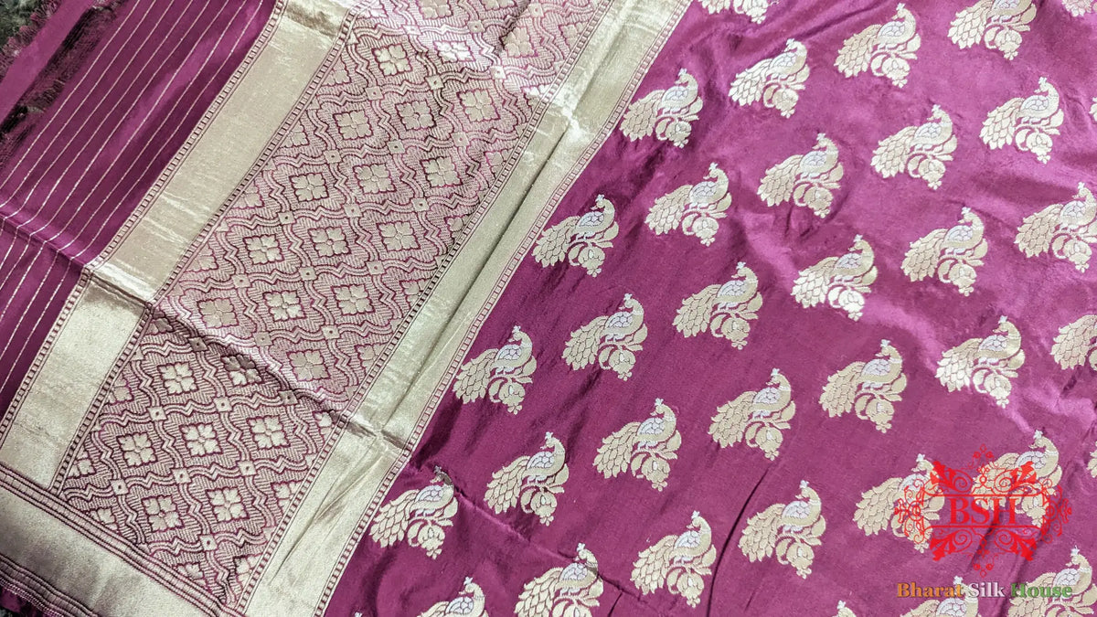 Magenta Pure Katan Silk Sona Rupa Dupatta - Bharat Silk House Pure Silk Dupatta