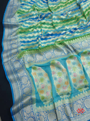 Multi Colour Pure Chiffon Handbrush Dyed Reshmi Zari Silk Saree - Bharat Silk House Chiffon Sarees