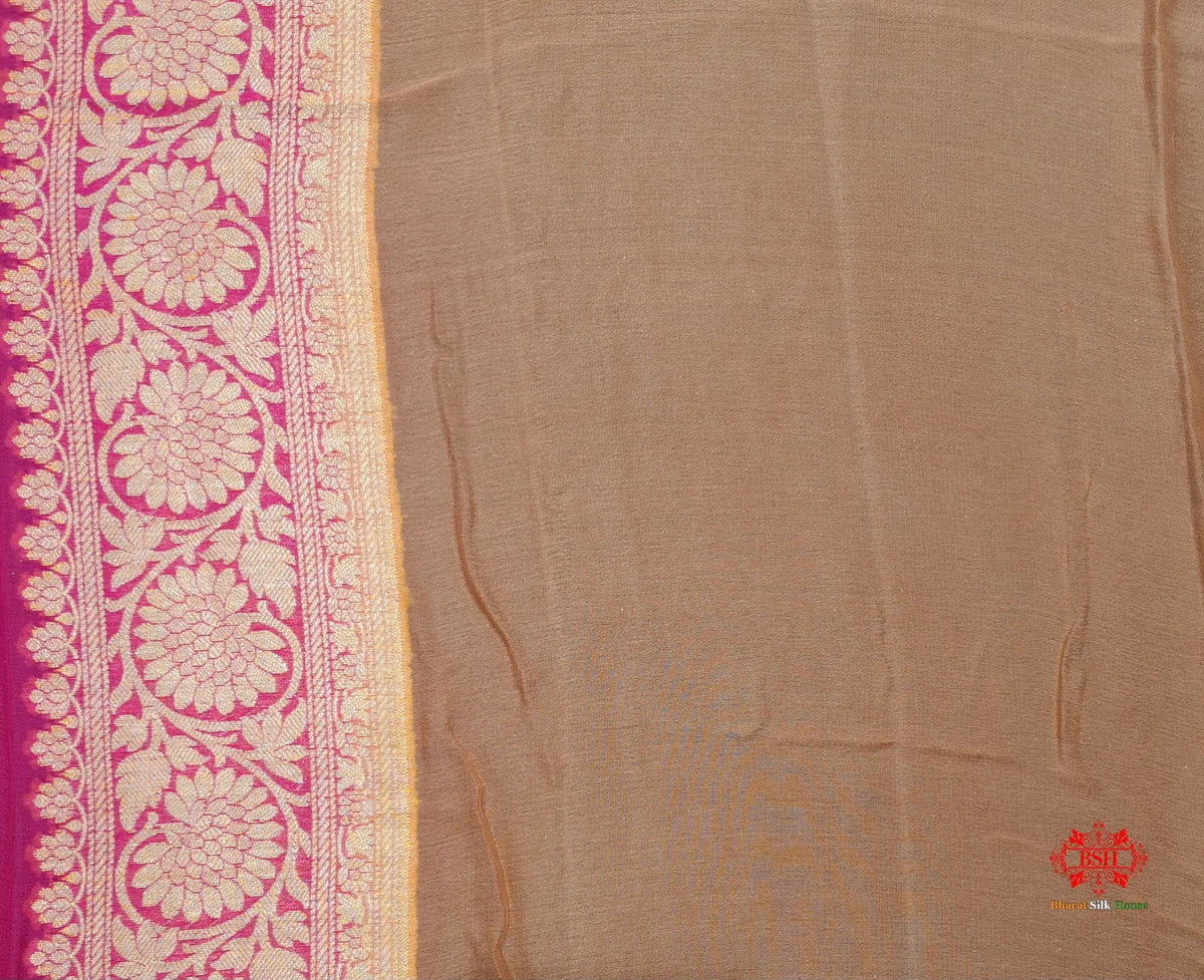 Multi Colour Pure Chiffon Handbrush Dyed Reshmi Zari Silk Saree - Bharat Silk House Chiffon Sarees