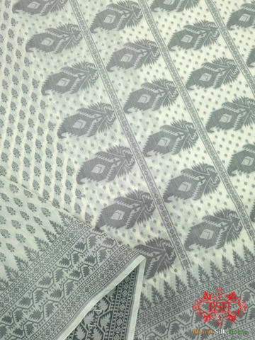 Off White/Black Woven Banarasi Cotton Saree - Bharat Silk House Banarasi Cotton
