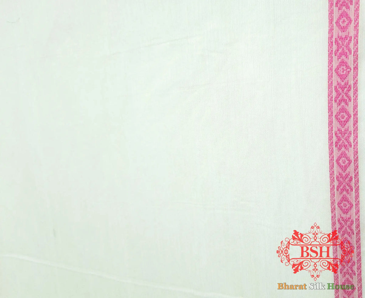 Off White/Pink Woven Banarasi Cotton Saree - Bharat Silk House Banarasi Cotton