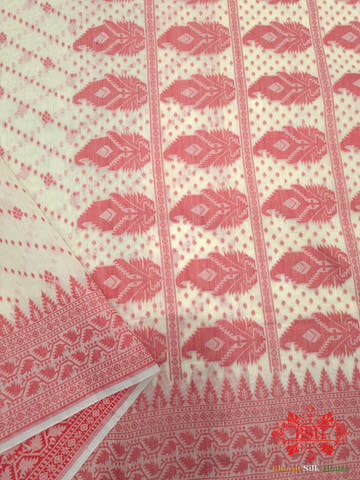 Off White/Red Woven Banarasi Cotton Saree - Bharat Silk House Banarasi Cotton