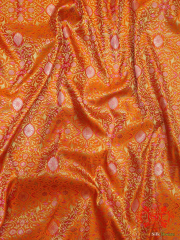 Orange Dohri Resham Zari Booti Tanchoi Silk Saree - Bharat Silk House Tanchoi katan