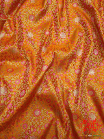 Orange Dohri Resham Zari Booti Tanchoi Silk Saree - Bharat Silk House Tanchoi katan