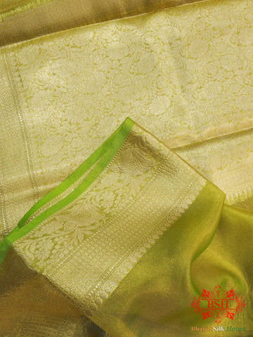 Parrot Green Glass Tissue Silk Saree - Bharat Silk House Tissue Silk
