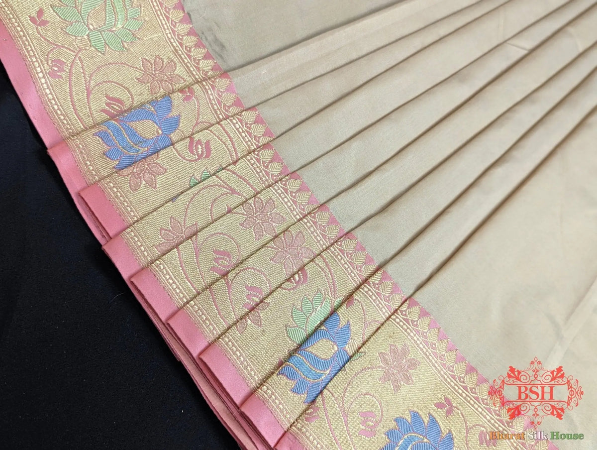 Peach Pure Katan Silk Banarasi Handloom Saree - Bharat Silk House Pure Kataan Silk