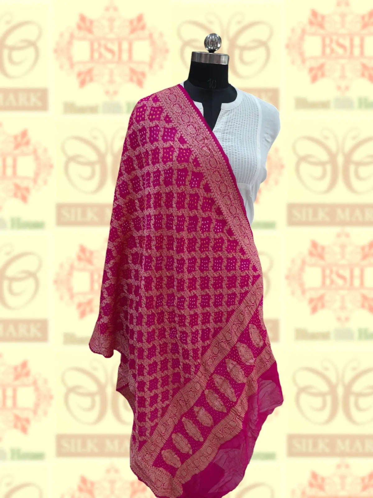 Pink Georgette Banarasi Handloom Bandhani Dupatta - Bharat Silk House Bandhej